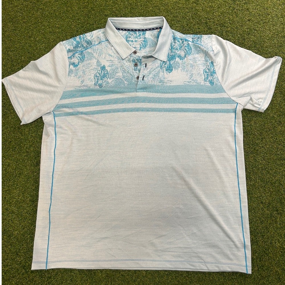 Tommy Bahama IslandZone Mens XXL Blue Tropical Floral Polo Shirt R8L2BE3
